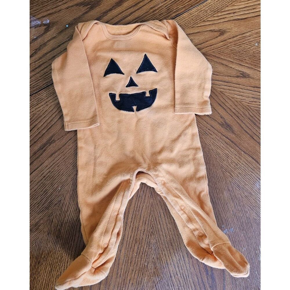 Orange Jack O Lantern One Piece Pajamas Size 3-6‎ Months Baby Pumpkim Halloween